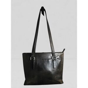 Gianni Conti Black Leather Tote Bag Shoulder Bag Top Zip Buckle Detail
